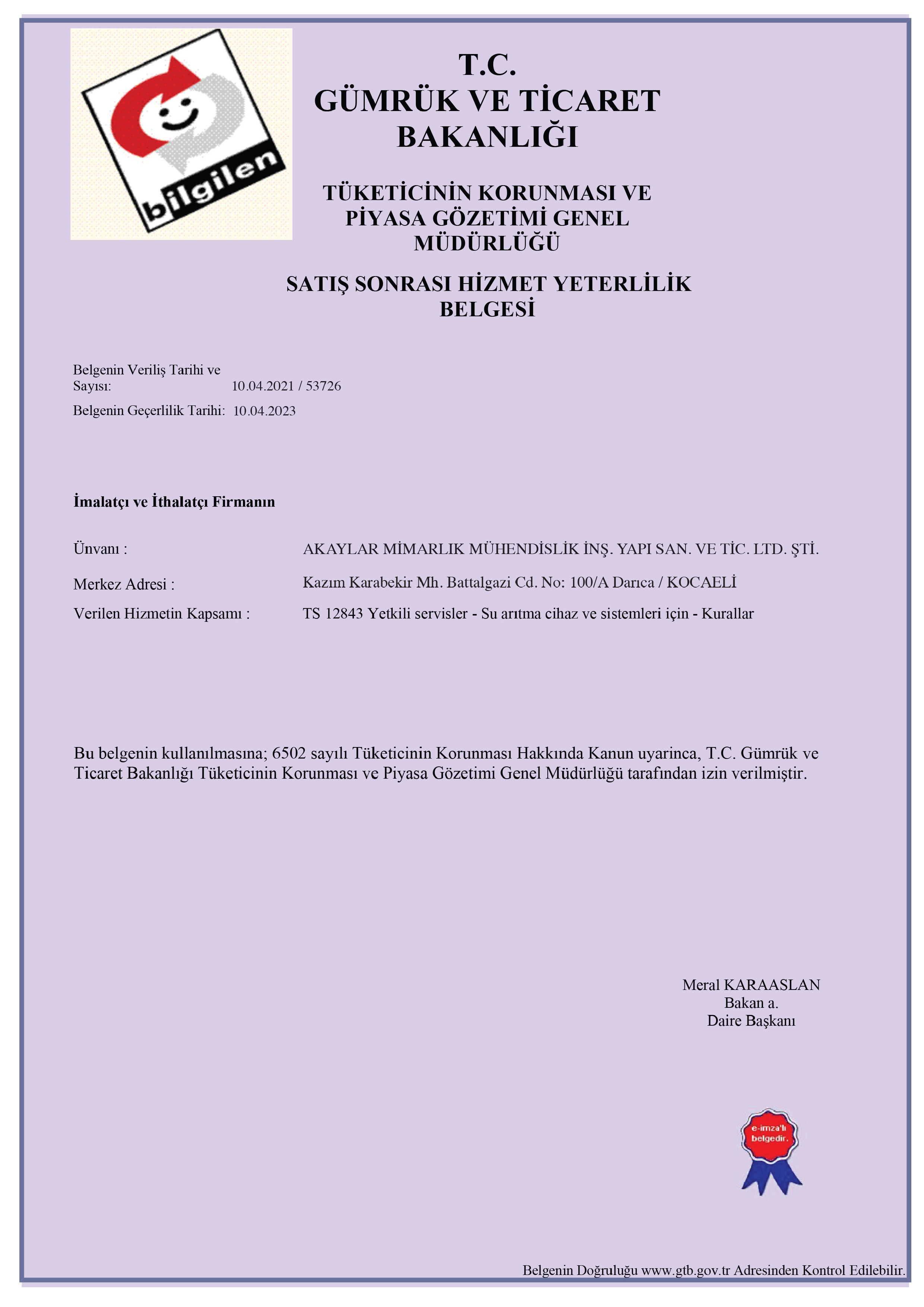 Marmara Arıtma sertifika 1